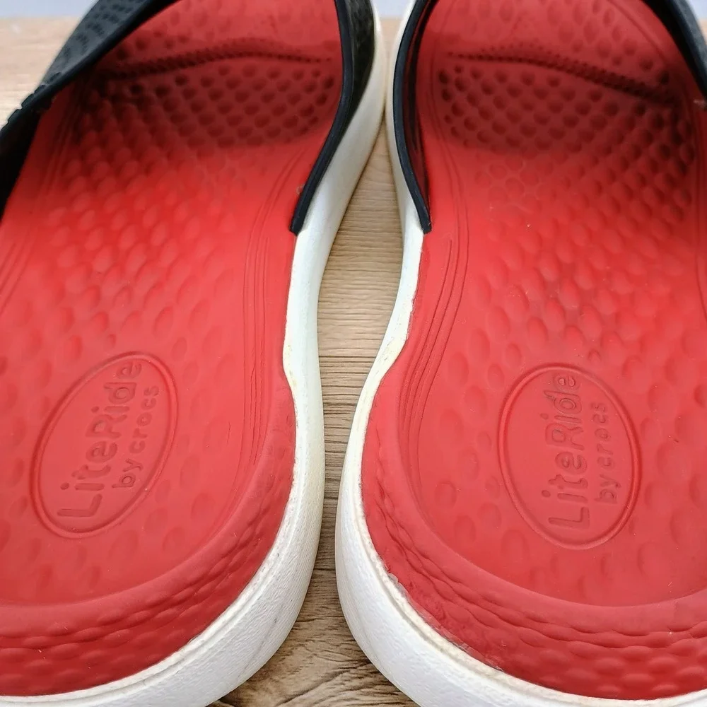 Crocs LiteRide Slide Mens 9 Black Red Pepper Athletic Comfort Sandals